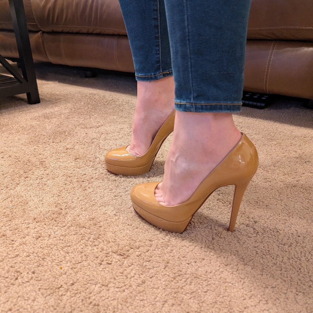 Christian Louboutin Bianca 140mm Patent Leather 38 8 Caramel Nude Pumps Heels